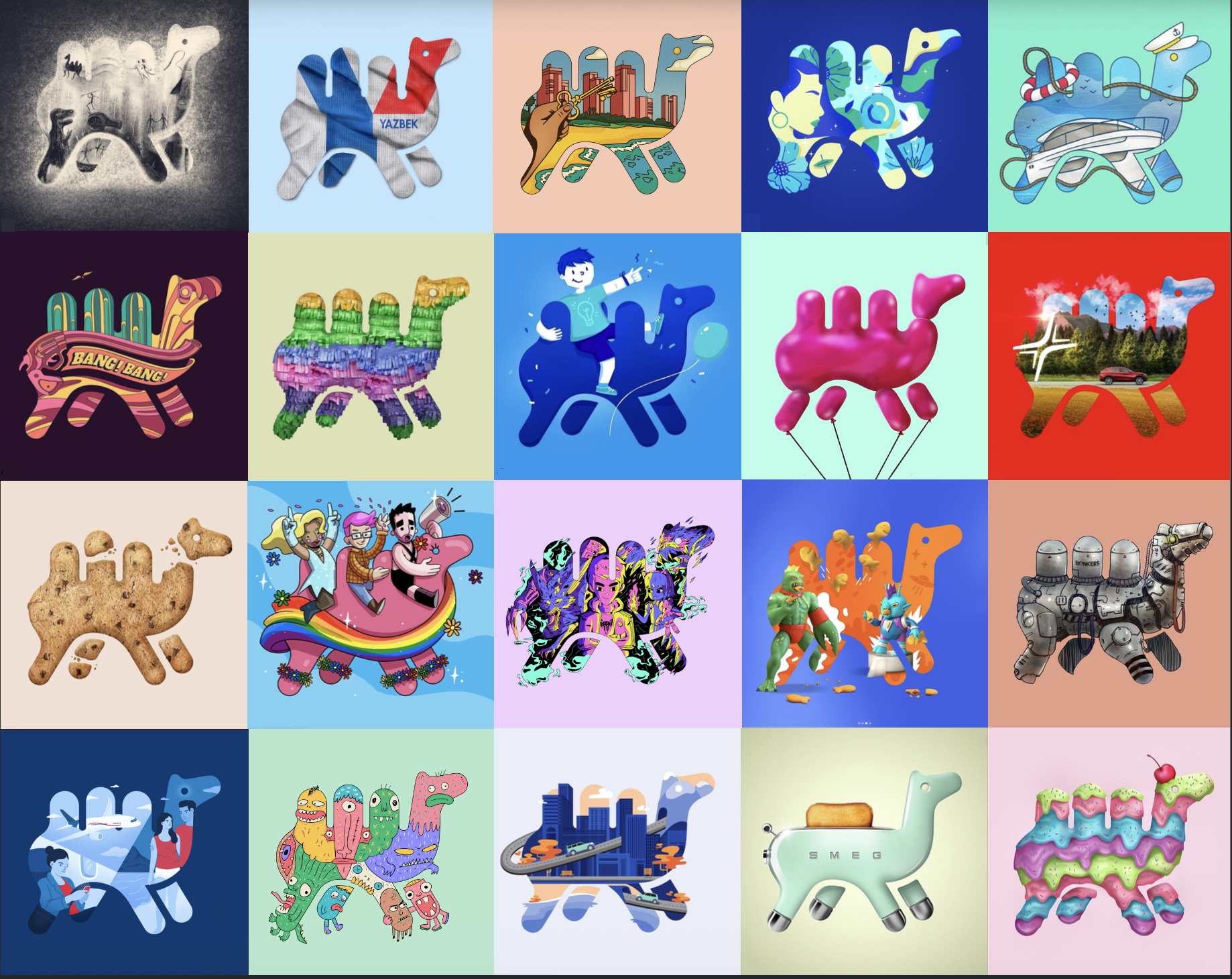 A collection of Felipa Trimedary logo interpretations